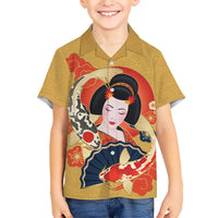 Japanese Geisha Koi Fish Family Matching Mermaid Dress and Hawaiian Shirt Cherry Blossoms Yellow Seigaiha Pattern LT14 Son's Shirt Yellow - Polynesian Pride