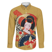 Japanese Geisha Koi Fish Family Matching Puletasi and Hawaiian Shirt Cherry Blossoms Yellow Seigaiha Pattern LT14 Dad's Shirt - Long Sleeve Yellow - Polynesian Pride