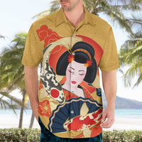 Japanese Geisha Koi Fish Hawaiian Shirt Cherry Blossoms Yellow Seigaiha Pattern LT14 - Polynesian Pride