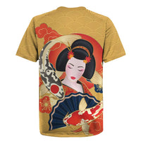 Japanese Geisha Koi Fish Rugby Jersey Cherry Blossoms Yellow Seigaiha Pattern - Polynesian Pride