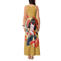 Japanese Geisha Koi Fish Tank Maxi Dress Cherry Blossoms Yellow Seigaiha Pattern - Polynesian Pride