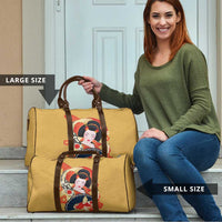 Japanese Geisha Koi Fish Travel Bag Cherry Blossoms Yellow Seigaiha Pattern - Polynesian Pride