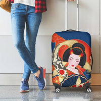 Japanese Geisha Koi Fish Luggage Cover Cherry Blossoms Blue Seigaiha Pattern - Polynesian Pride
