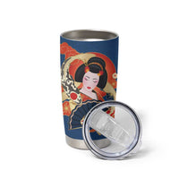 Japanese Geisha Koi Fish Tumbler Cup Cherry Blossoms Blue Seigaiha Pattern LT14 - Polynesian Pride