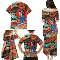 Japanese Geisha Katana Family Matching Puletasi and Hawaiian Shirt Japan Sensu Seigaiha Pattern - Polynesian Pride