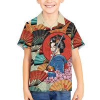 Japanese Geisha Katana Family Matching Puletasi and Hawaiian Shirt Japan Sensu Seigaiha Pattern - Polynesian Pride