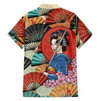 Japanese Geisha Katana Family Matching Short Sleeve Bodycon Dress and Hawaiian Shirt Japan Sensu Seigaiha Pattern LT14 - Polynesian Pride