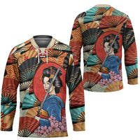 Japanese Geisha Katana Hockey Jersey Japan Sensu Seigaiha Pattern - Polynesian Pride