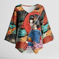 Japanese Geisha Katana Kimono Sleeve Blouse Japan Sensu Seigaiha Pattern - Polynesian Pride