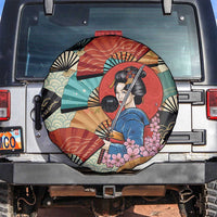 Japanese Geisha Katana Spare Tire Cover Japan Sensu Seigaiha Pattern - Polynesian Pride