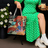 Japanese Geisha Katana Tote Bag Japan Sensu Seigaiha Pattern - Polynesian Pride