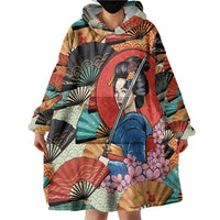 Japanese Geisha Katana Wearable Blanket Hoodie Japan Sensu Seigaiha Pattern LT14 - Polynesian Pride