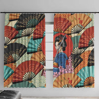 Japanese Geisha Katana Window Curtain Japan Sensu Seigaiha Pattern - Polynesian Pride