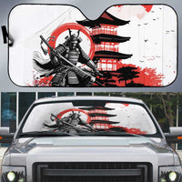Japanese Samurai Warrior Enso Auto Sun Shade Japan Pagoda Sakura Watercolor - Polynesian Pride