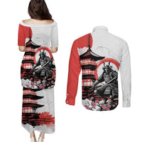 Japanese Samurai Warrior Enso Couples Matching Puletasi and Long Sleeve Button Shirt Japan Pagoda Sakura Watercolor - Polynesian Pride