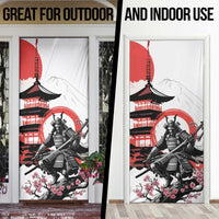 Japanese Samurai Warrior Enso Door Cover Japan Pagoda Sakura Watercolor - Polynesian Pride