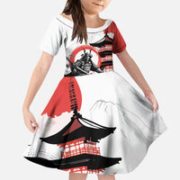 Japanese Samurai Warrior Enso Family Matching Off Shoulder Short Dress and Hawaiian Shirt Japan Pagoda Sakura Watercolor - Polynesian Pride