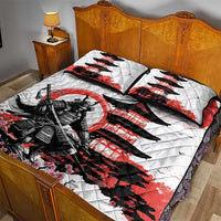 Japanese Samurai Warrior Enso Quilt Bed Set Japan Pagoda Sakura Watercolor - Polynesian Pride
