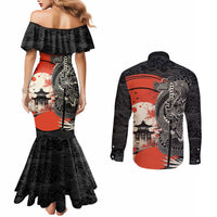 Japanese Dragon Katana Enso Couples Matching Mermaid Dress and Long Sleeve Button Shirt Japan Pagoda Seamless Cloud LT14 - Polynesian Pride