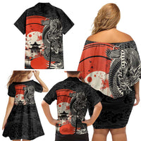 Japanese Dragon Katana Enso Family Matching Off Shoulder Short Dress and Hawaiian Shirt Japan Pagoda Seamless Cloud LT14 - Polynesian Pride