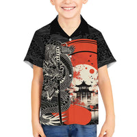 Japanese Dragon Katana Enso Family Matching Summer Maxi Dress and Hawaiian Shirt Japan Pagoda Seamless Cloud LT14 Son's Shirt Black - Polynesian Pride