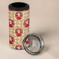 Japanese Daruma Doll 4 in 1 Can Cooler Tumbler Palaka With Seamless Bamboo Pattern - Polynesian Pride