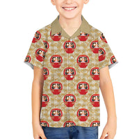 Japanese Daruma Doll Family Matching Off The Shoulder Long Sleeve Dress and Hawaiian Shirt Palaka With Seamless Bamboo Pattern LT14 Son's Shirt Beige - Polynesian Pride