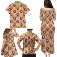 Japanese Daruma Doll Family Matching Puletasi and Hawaiian Shirt Palaka With Seamless Bamboo Pattern LT14 - Polynesian Pride