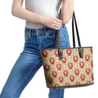 Japanese Daruma Doll Leather Tote Bag Palaka With Seamless Bamboo Pattern - Polynesian Pride