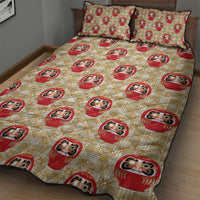 Japanese Daruma Doll Quilt Bed Set Palaka With Seamless Bamboo Pattern - Polynesian Pride
