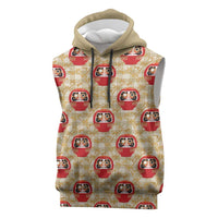 Japanese Daruma Doll Sleeveless Hoodie Palaka With Seamless Bamboo Pattern - Polynesian Pride