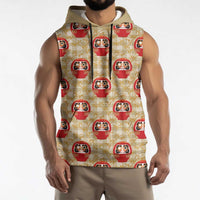 Japanese Daruma Doll Sleeveless Hoodie Palaka With Seamless Bamboo Pattern - Polynesian Pride