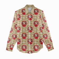 Japanese Daruma Doll Women Casual Shirt Palaka With Seamless Bamboo Pattern - Polynesian Pride