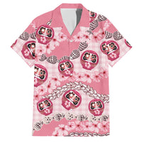 Japanese Daruma Doll Palaka Family Matching Off Shoulder Maxi Dress and Hawaiian Shirt Cherry Blossoms With Shell Lei LT14 Dad's Shirt - Short Sleeve Pink - Polynesian Pride