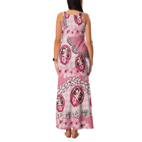 Japanese Daruma Doll Palaka Family Matching Tank Maxi Dress and Hawaiian Shirt Cherry Blossoms With Shell Lei LT14 - Polynesian Pride
