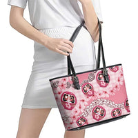 Japanese Daruma Doll Palaka Leather Tote Bag Cherry Blossoms With Shell Lei - Polynesian Pride