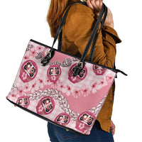 Japanese Daruma Doll Palaka Leather Tote Bag Cherry Blossoms With Shell Lei - Polynesian Pride