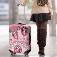 Japanese Daruma Doll Palaka Luggage Cover Cherry Blossoms With Shell Lei - Polynesian Pride
