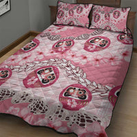 Japanese Daruma Doll Palaka Quilt Bed Set Cherry Blossoms With Shell Lei - Polynesian Pride