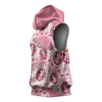 Japanese Daruma Doll Palaka Sleeveless Hoodie Cherry Blossoms With Shell Lei - Polynesian Pride