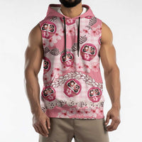 Japanese Daruma Doll Palaka Sleeveless Hoodie Cherry Blossoms With Shell Lei - Polynesian Pride