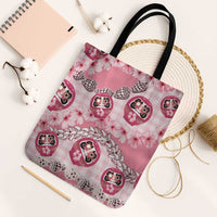 Japanese Daruma Doll Palaka Tote Bag Cherry Blossoms With Shell Lei - Polynesian Pride