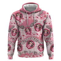 Japanese Daruma Doll Palaka Zip Hoodie Cherry Blossoms With Shell Lei - Polynesian Pride