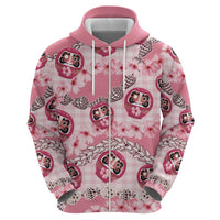Japanese Daruma Doll Palaka Zip Hoodie Cherry Blossoms With Shell Lei - Polynesian Pride