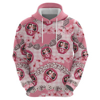 Japanese Daruma Doll Palaka Zip Hoodie Cherry Blossoms With Shell Lei - Polynesian Pride