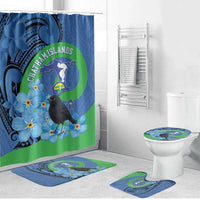 New Zealand Chatham Islands Bathroom Set Wharekauri Forget Me Not With Black Robin - Polynesian Pride