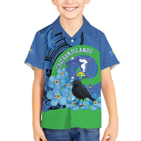 New Zealand Chatham Islands Family Matching Tank Maxi Dress and Hawaiian Shirt Wharekauri Forget Me Not With Black Robin LT14 Son's Shirt Blue - Polynesian Pride