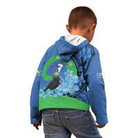 New Zealand Chatham Islands Kid Hoodie Wharekauri Forget Me Not With Black Robin