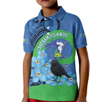 New Zealand Chatham Islands Kid Polo Shirt Wharekauri Forget Me Not With Black Robin LT14 Kid Blue - Polynesian Pride