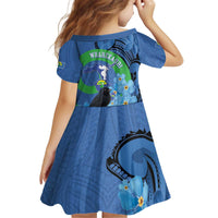 New Zealand Chatham Islands Kid Short Sleeve Dress Wharekauri Forget Me Not With Black Robin